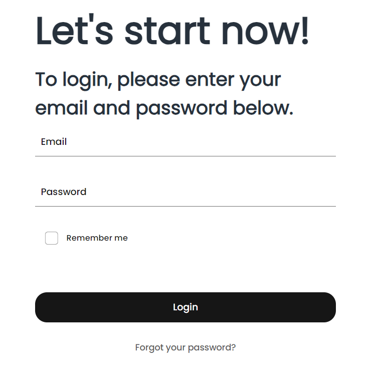 To login, the email and a password must be entered