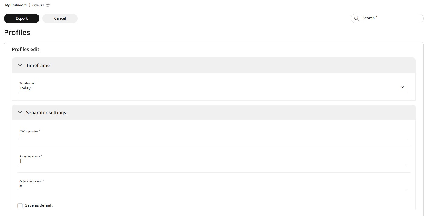 Retail transactions export setting options