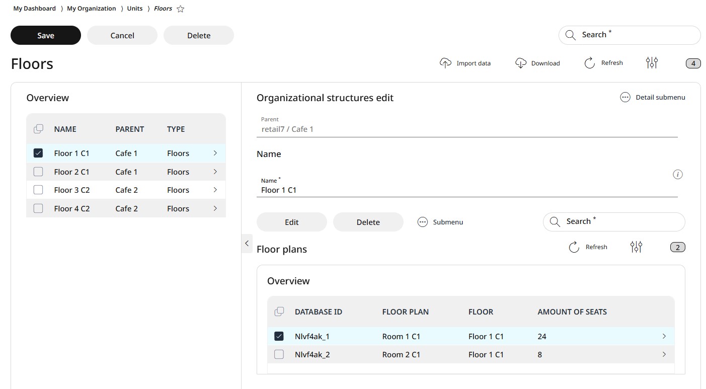 Overview of Floors editing view