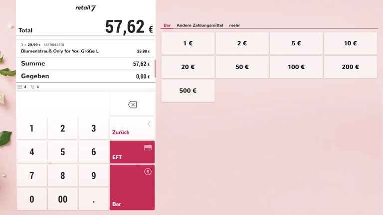 Kassen-App – Barzahlung – Floristik Design