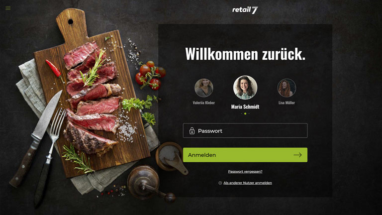 Gastro Kassen-App von retail7 - Einloggen Screen