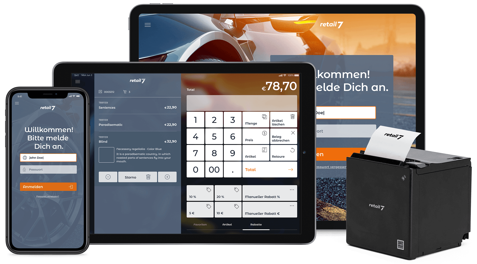 retail7 Kassen App für Handwerker - Auto Design- Theme-Vorschau all Device