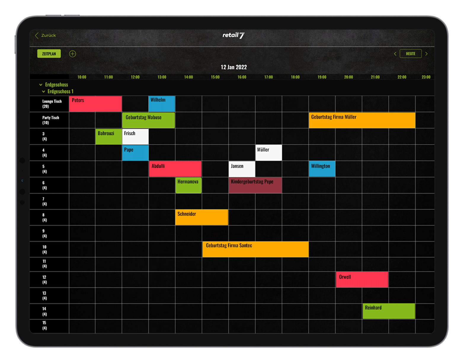 Übersicht der Reservierungen auf dem Tablett - Kalender